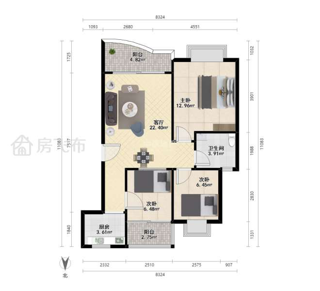 丰泽湖山庄二房带家电出租，精装，南北通透